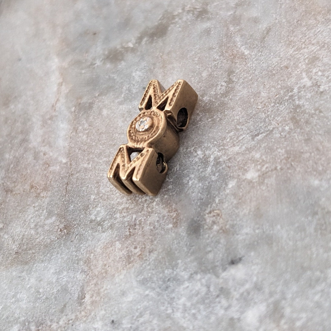 Vintage 14k Yellow Gold Richard Klein "MOM" Diamond Accent Slide Charm