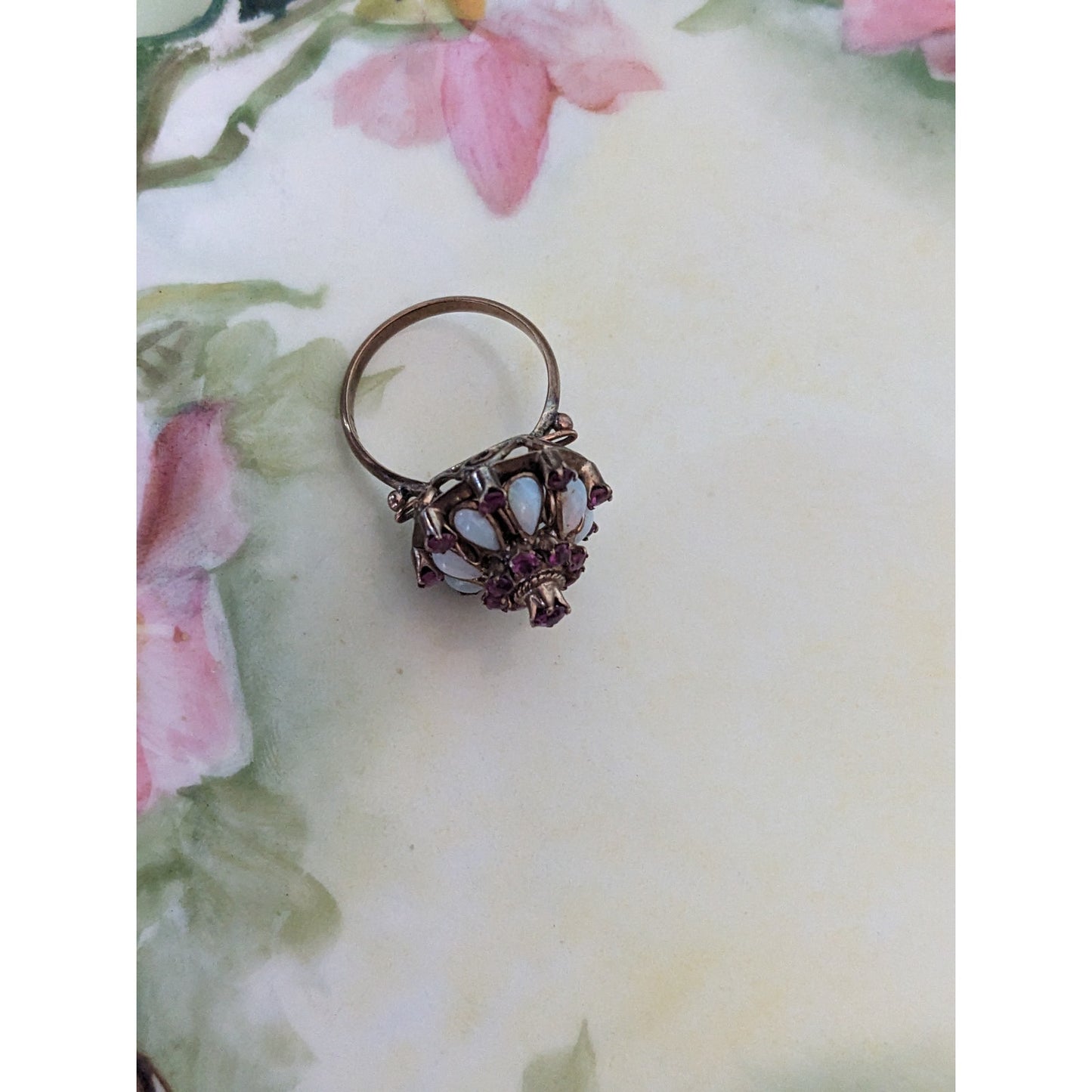 FLAW Vintage 10k Yellow Gold Thai Princess Harem Opal Cluster Ring Size 5.5US