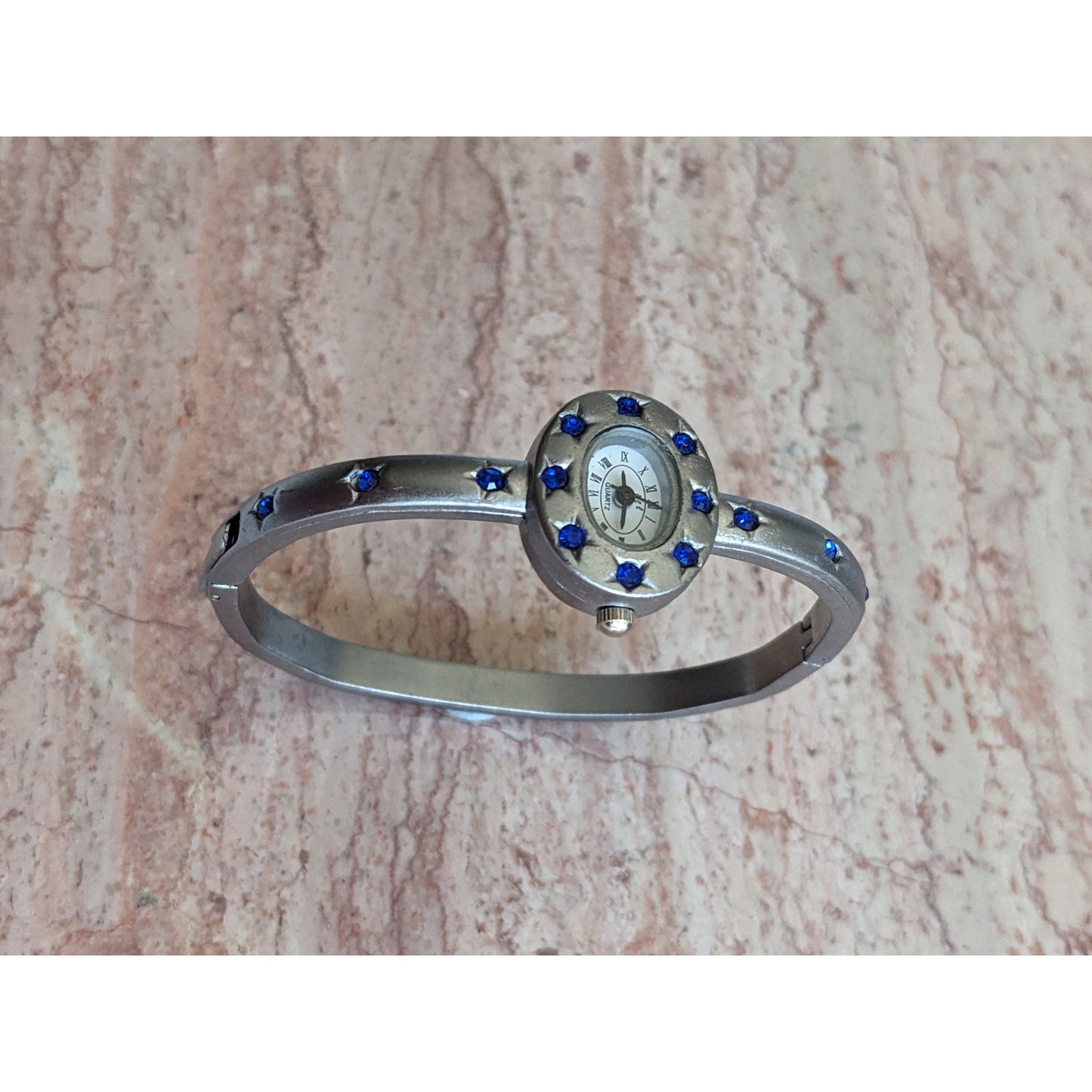 Preowned eee.space Star Watch Silver Tone with Blue Accent Stones