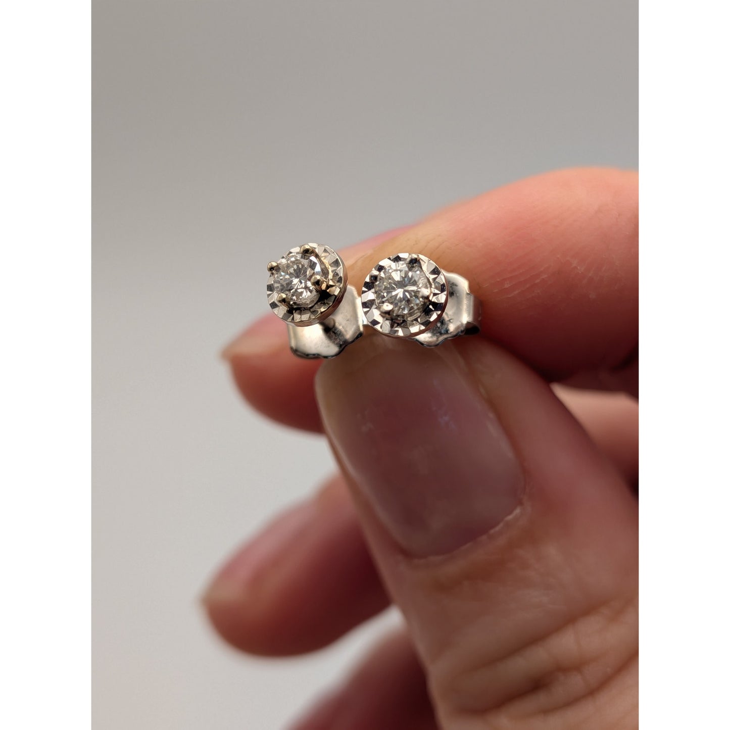 Estate 14k White Gold Illusion Studs with Diamond Center