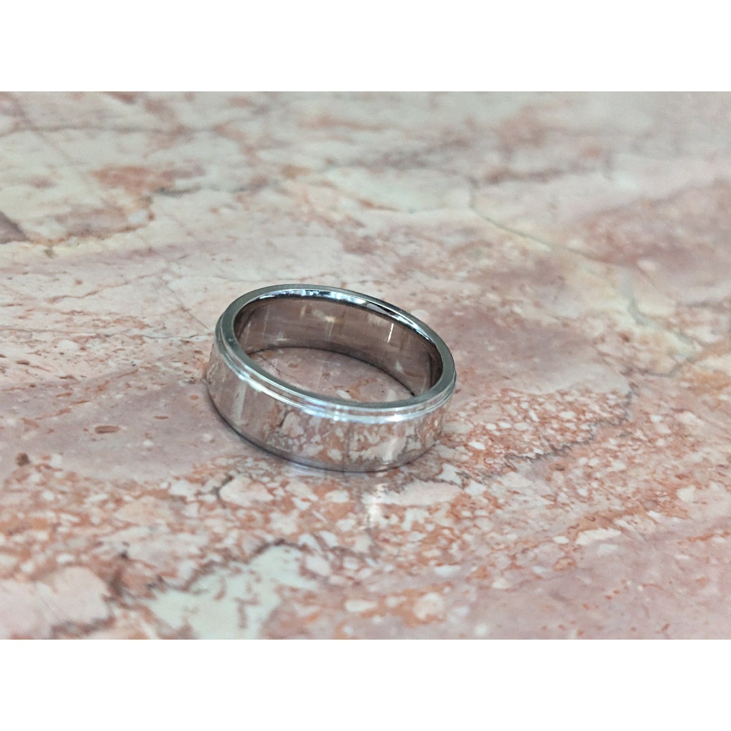 Estate 14k Solid White Gold High Polish Groove Edge Wedding Band Ring Size 6.25