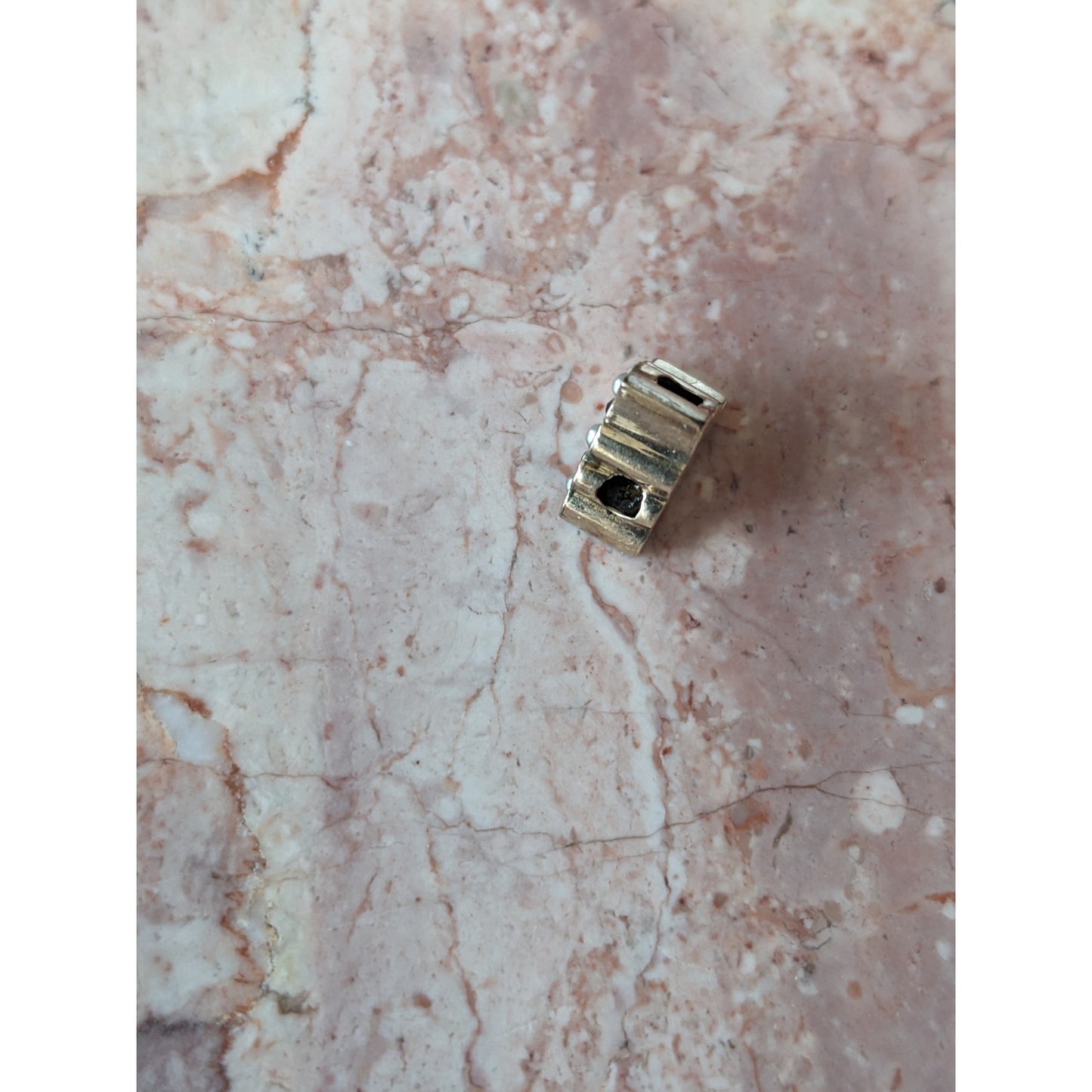 Vintage Unmarked 10k Gold Triangle Geometric Slider Charm Pink and White Stones