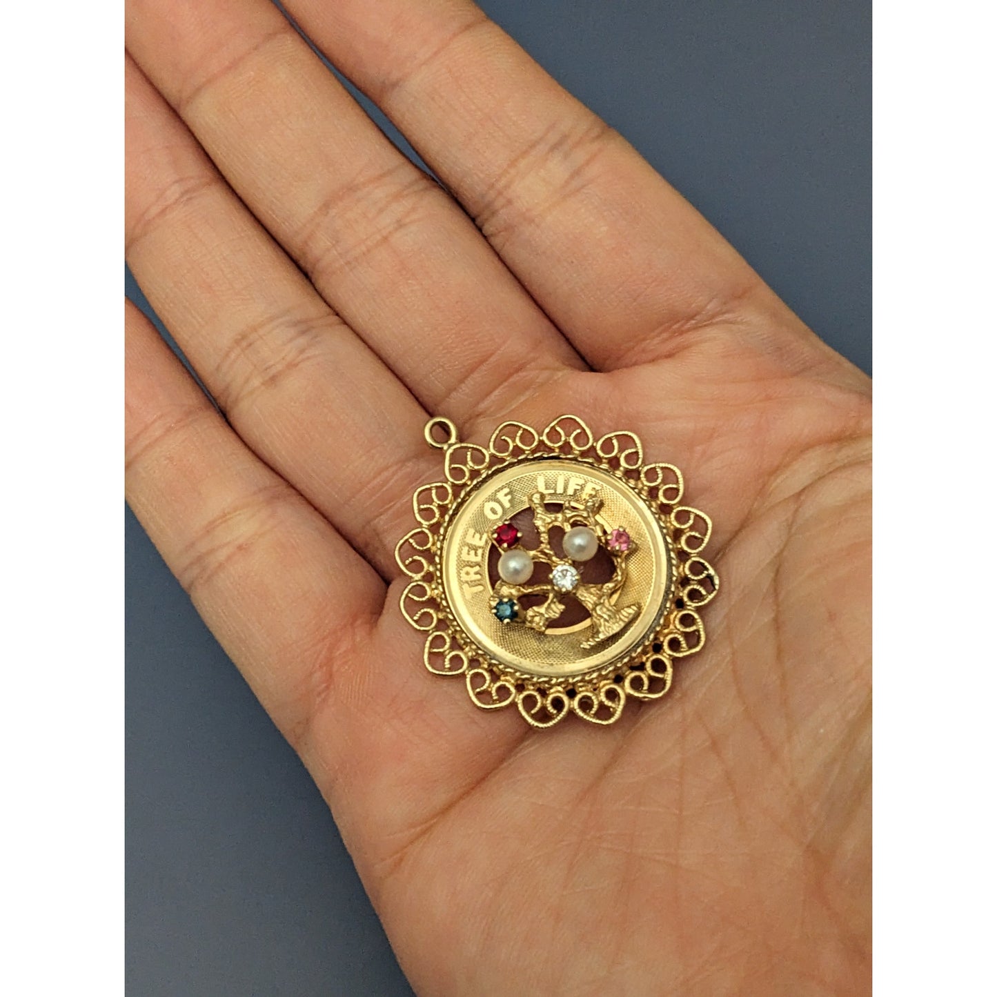 Vintage 14k Solid Gold M&M Tree Of Life Pendant Charm