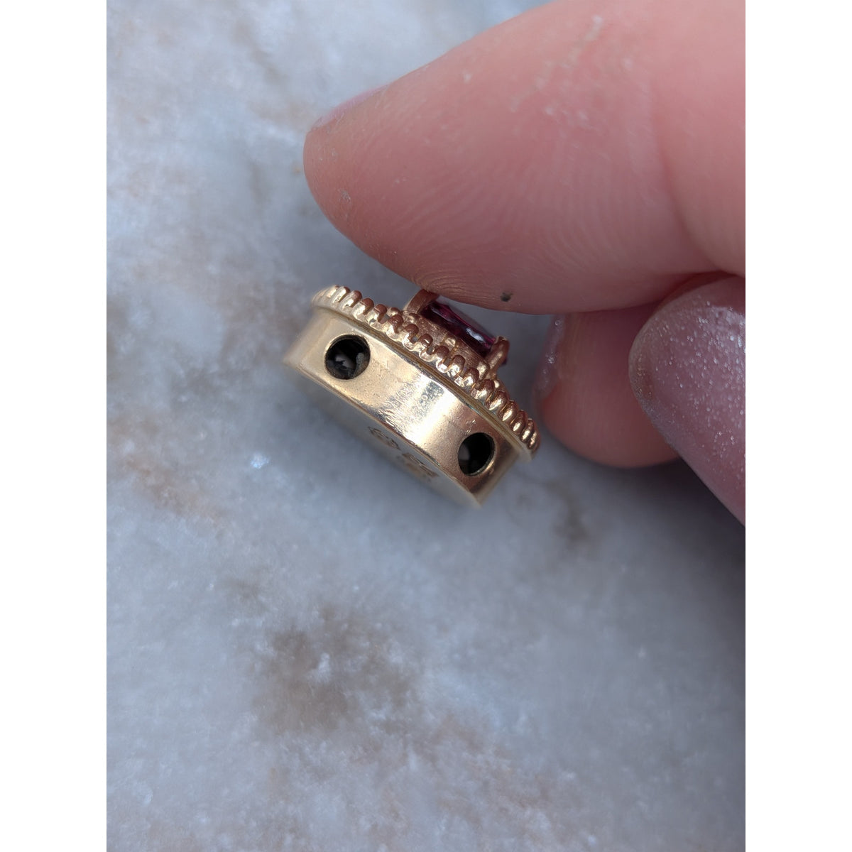 Vintage Old Victoria 14k Gold Bracelet Slide Charm Pink Center & Opals