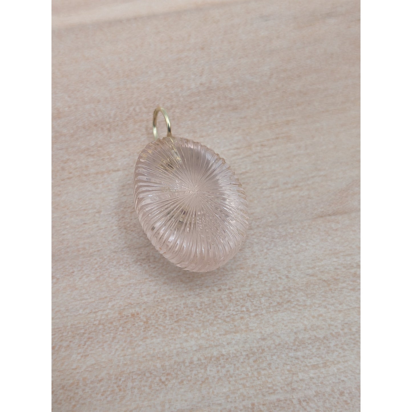 14K Gold Carved Fluted Rose Quartz Pendant w/ Natural Ruby & Diamond Accents