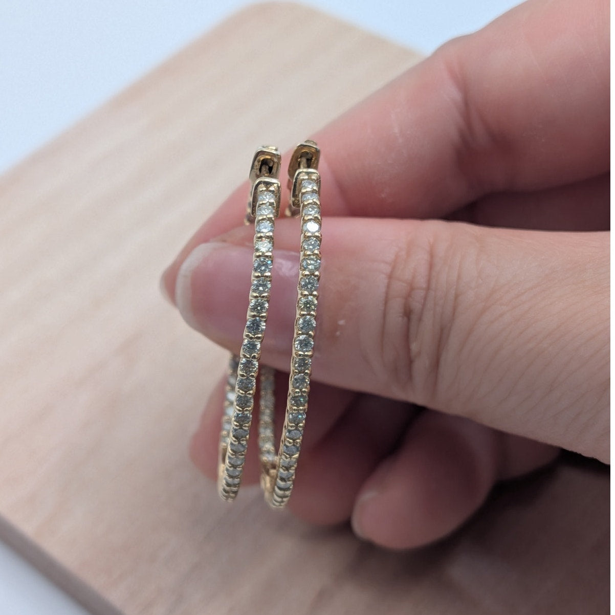 14K Solid Yellow Gold Natural Diamond Hoop Earrings 1.73 CTTW J/SI Round Cut
