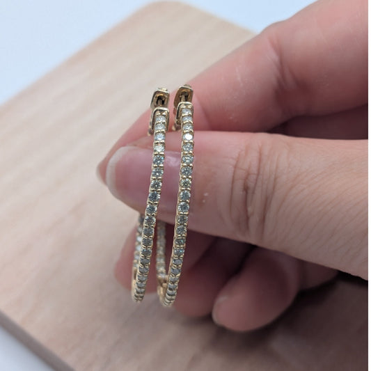 14K Solid Yellow Gold Natural Diamond Hoop Earrings 1.73 CTTW J/SI Round Cut