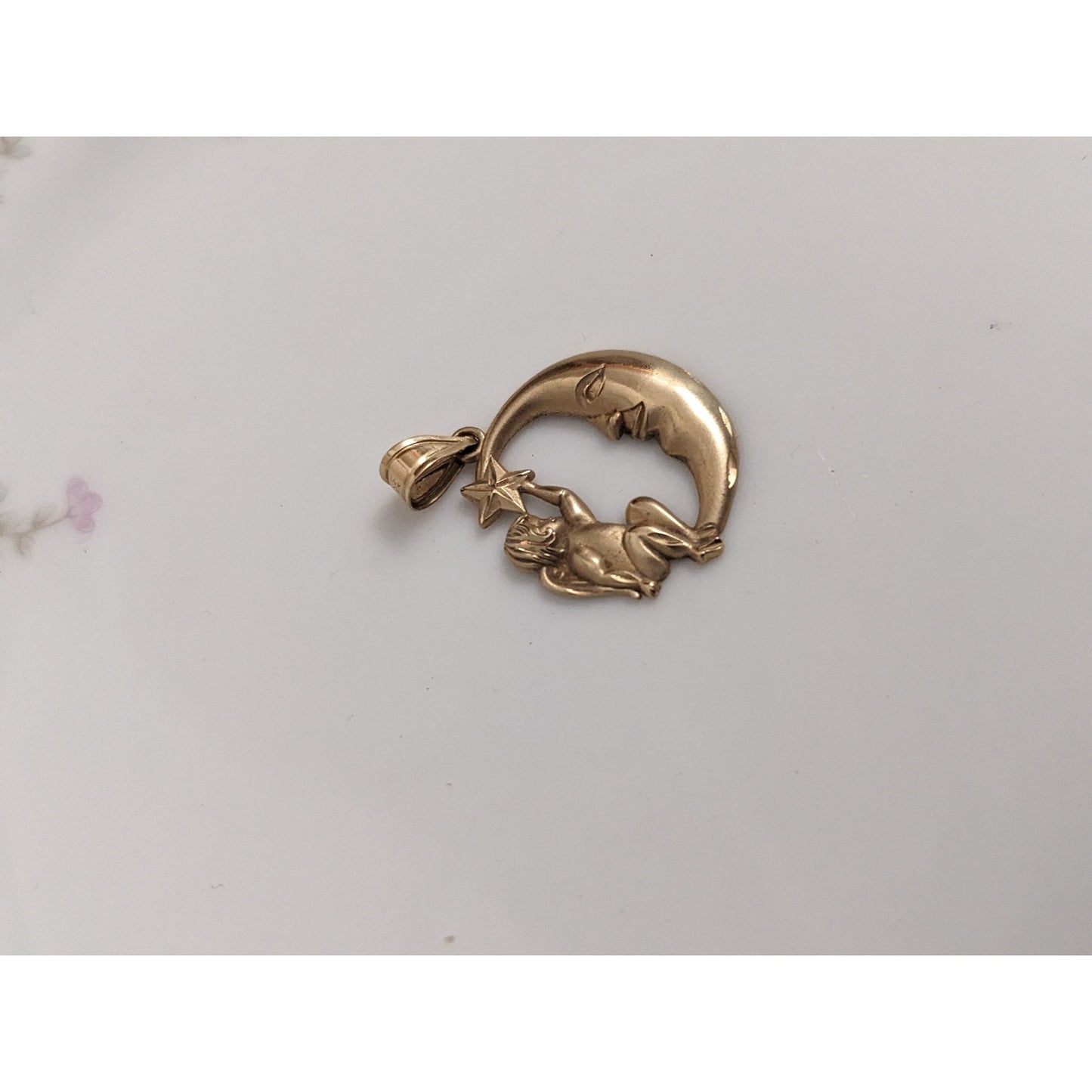 Vintage 14k Yellow Gold Michael Anthony Cherub Star Crescent Moon Pendant