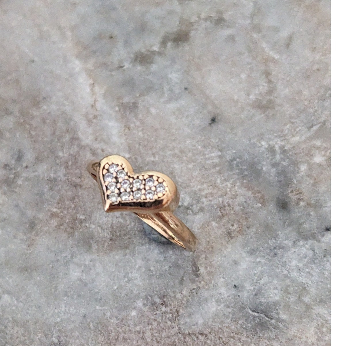 Vintage 14k Rose Gold Heart with White Stone Accents Cluster Ring Size 5.5