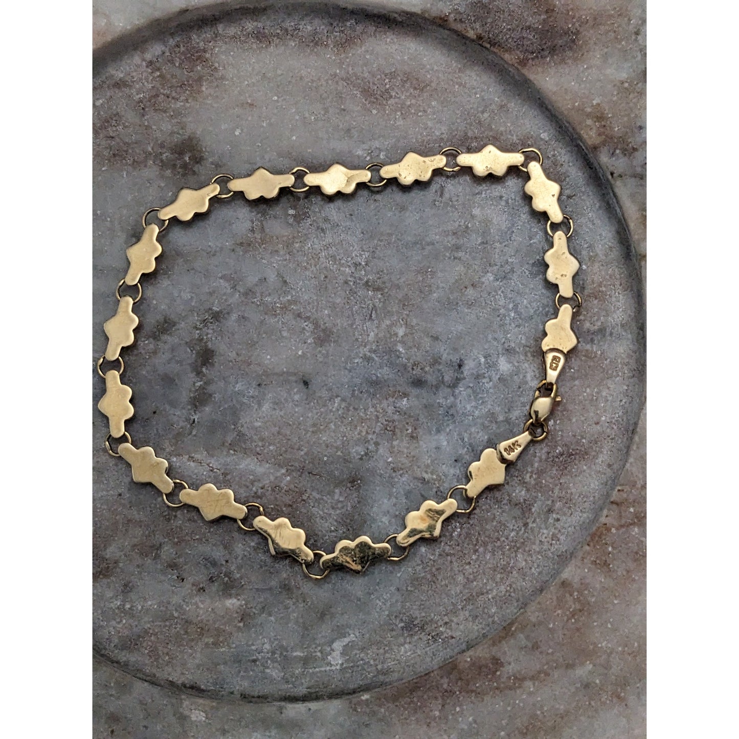 Vintage 14k Yellow Gold Heart Linked Bracelet or Anklet 9in