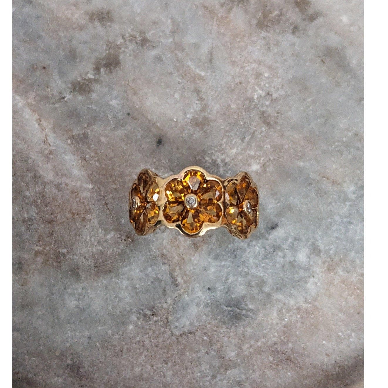 Estate 14k Yellow Gold Triple Citrine Flower Ring Size 6.5 US