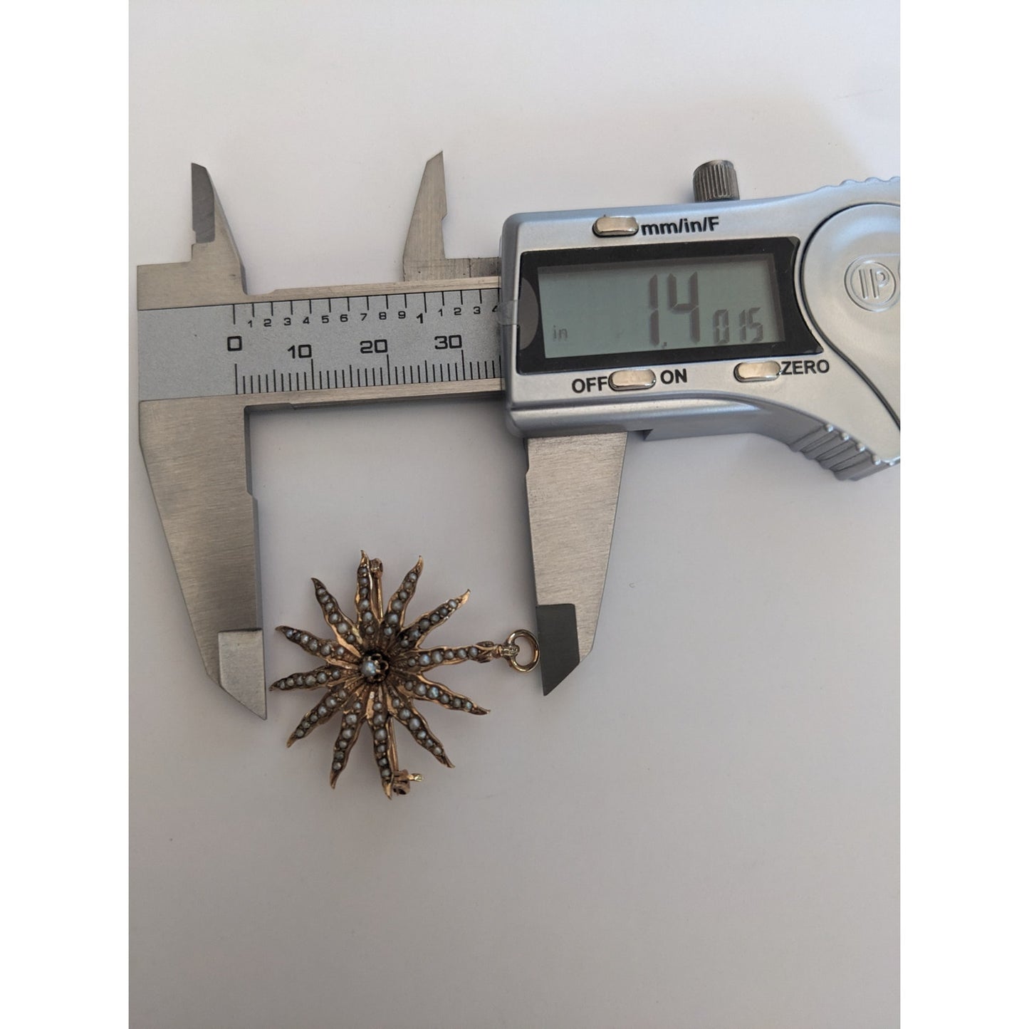 Vintage 10k Gold Starburst Sun with Seed Pearls Brooch / Pendant