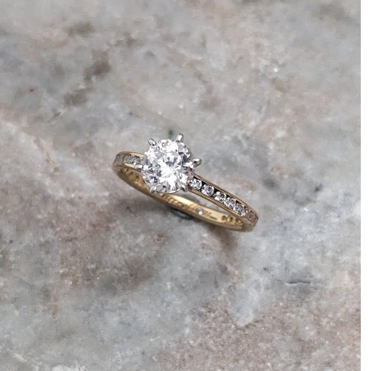 Estate Diamonique QVC 14k Yellow Gold CZ Stones Eternal Love Ring Size 9