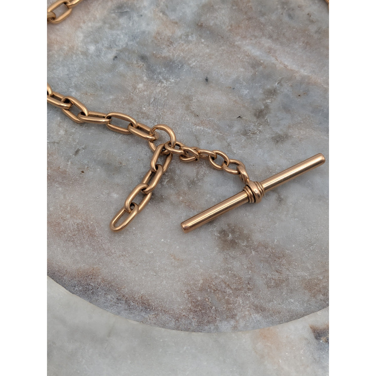 Vintage 14k Solid Gold Trombone Link Albert Watch Chain with T-Bar