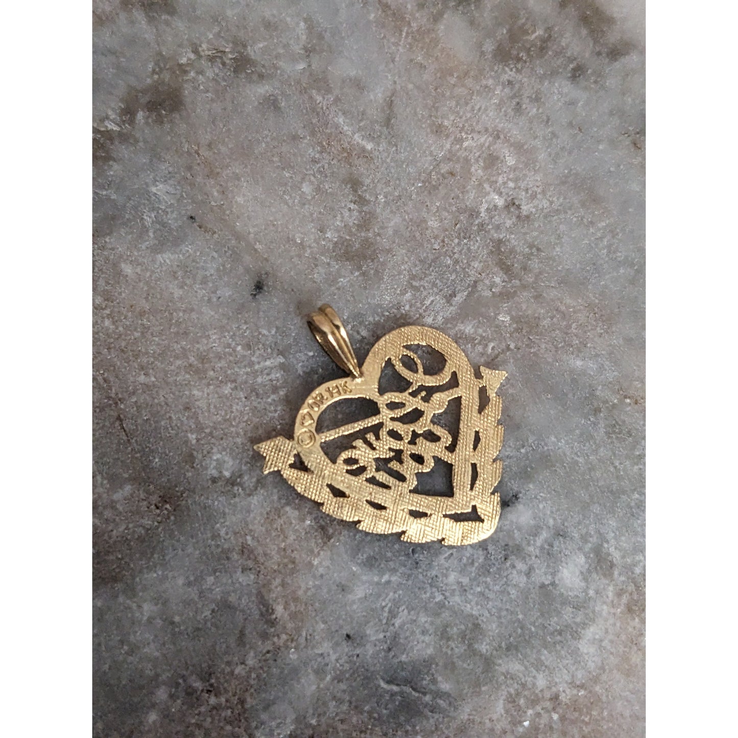 Vintage 14k Yellow Gold "I Love You" Heart Carved Charm Pendant