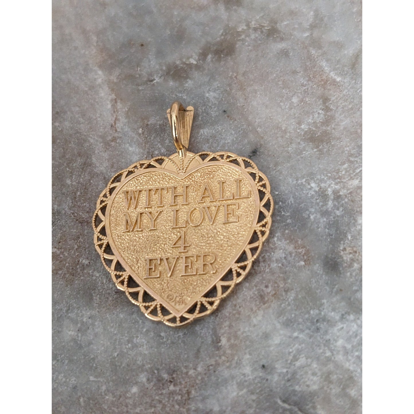 Vintage 14k Gold Heart Pendant "To My Dear Wife" & "With All My Love 4 Ever"