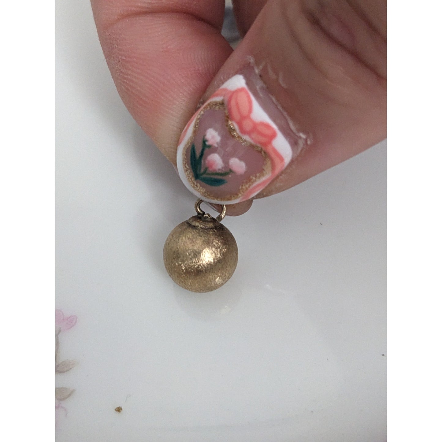 Vintage Unmarked 14k Yellow Gold Brushed Mini Hollow Ball Charm Pendant