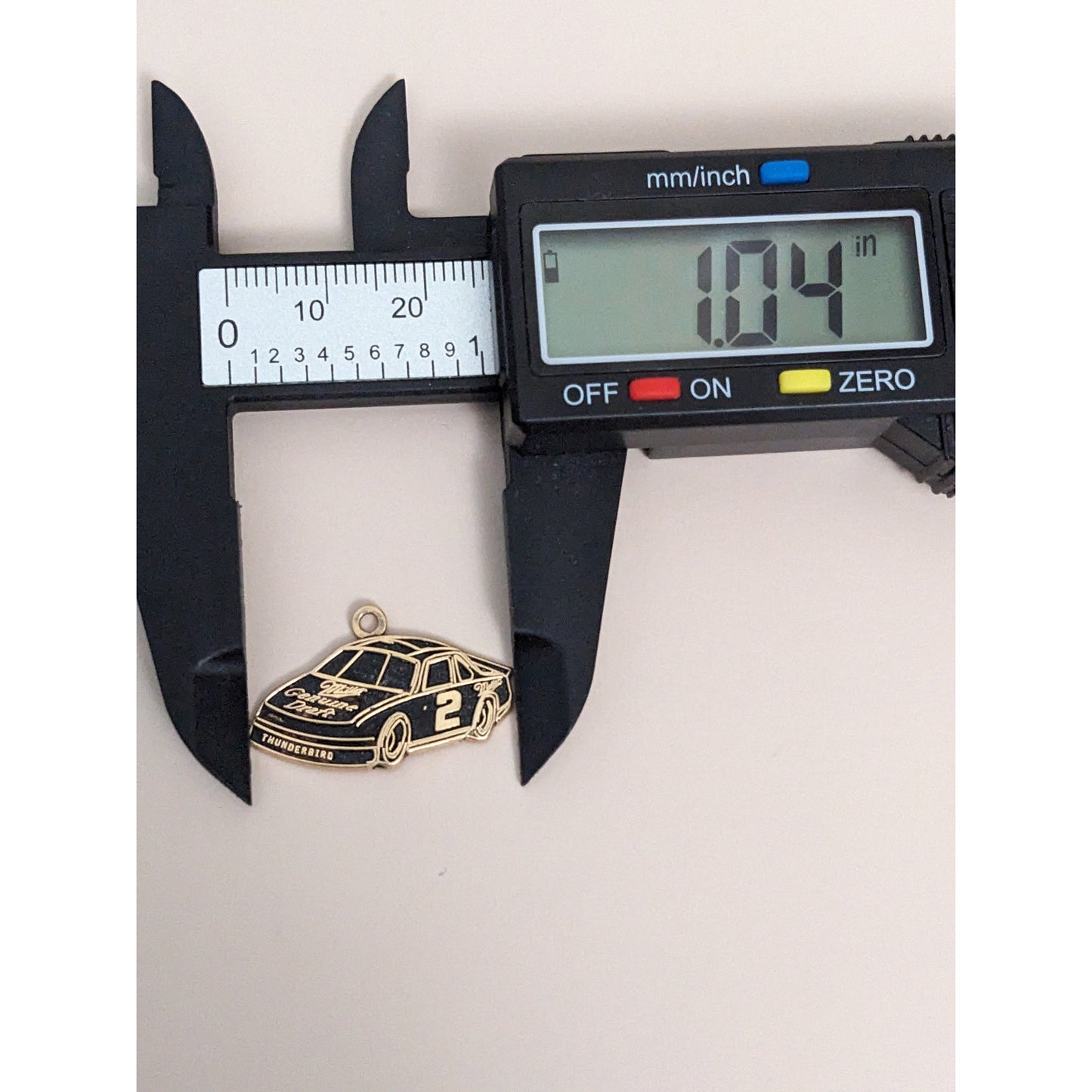 Estate 14k Yellow Gold with Black Enamel Nascar Thunderbird Pendant