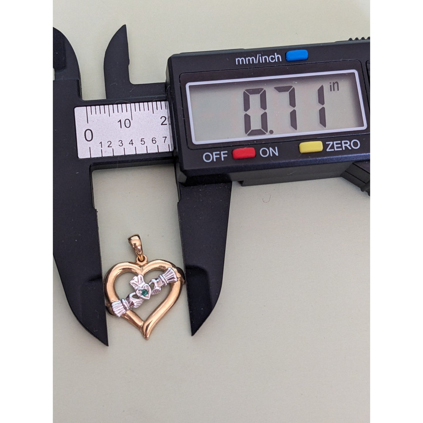 Vintage 14k Yellow and White Gold Claddagh Heart with Green Stone Pendant