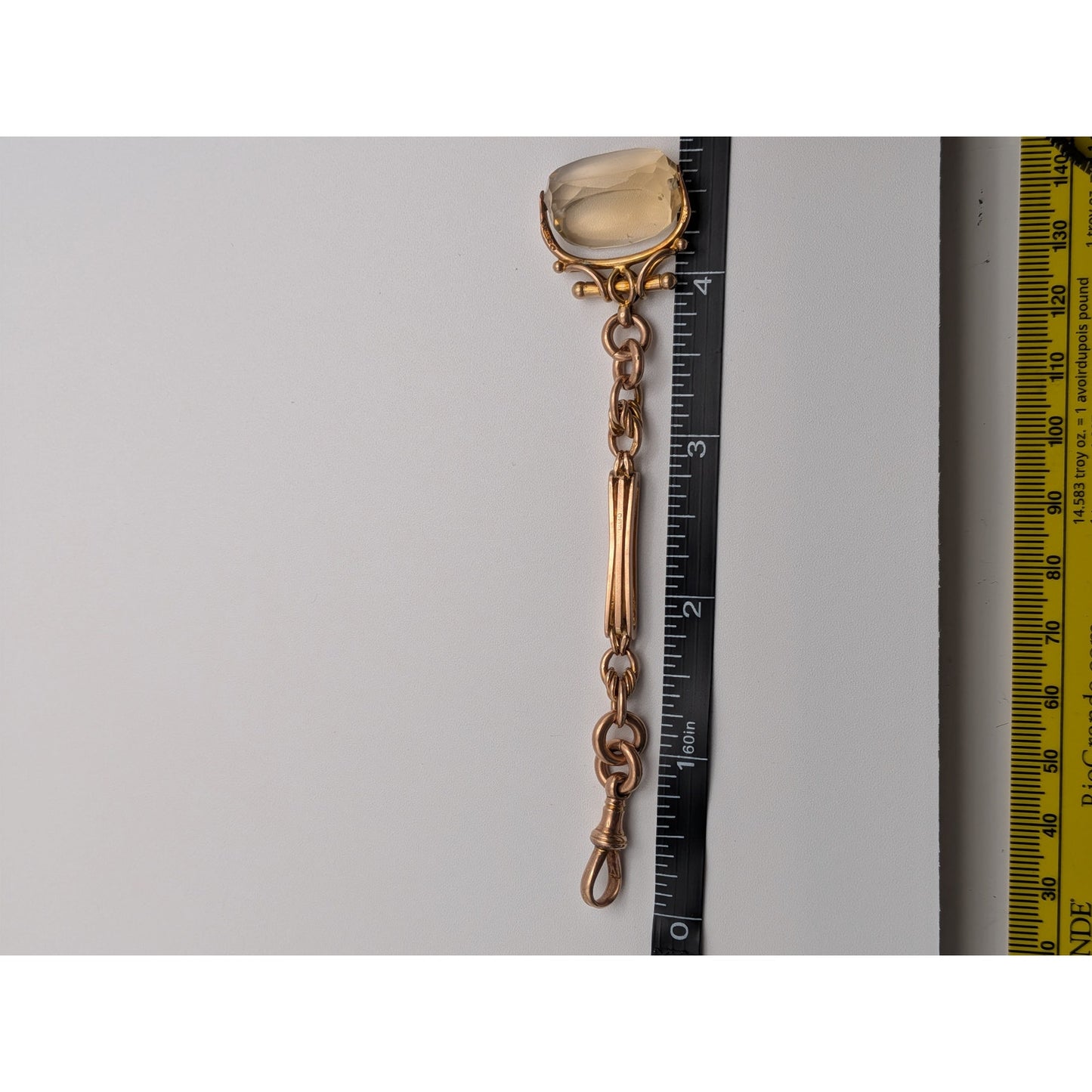 Vintage 9k Gold Pocket Watch Swivel Fob with Rotating Citrine
