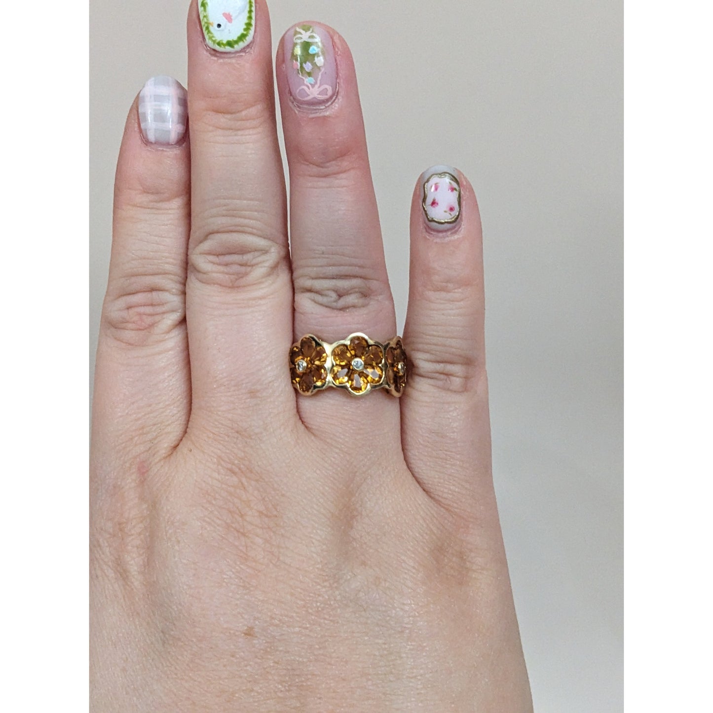 Estate 14k Yellow Gold Triple Citrine Flower Ring Size 6.5 US