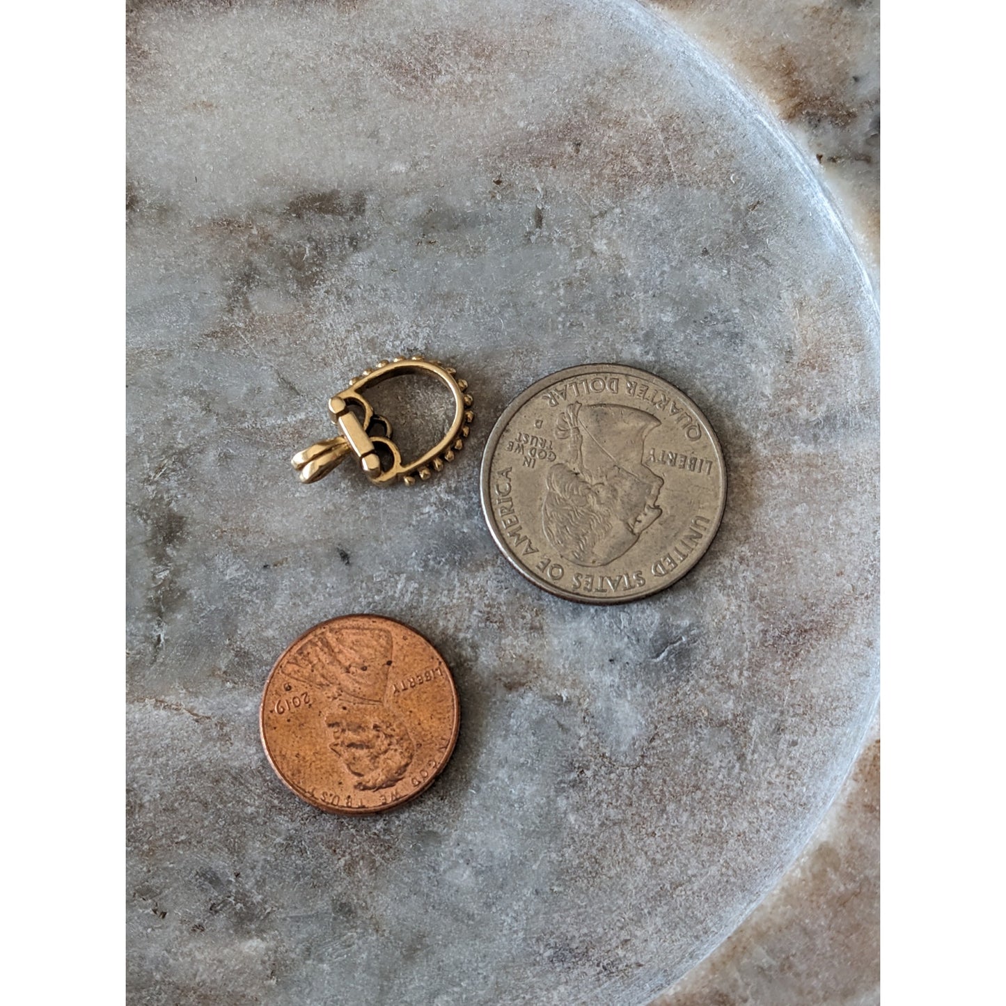 Vintage 14k Yellow Gold "U" Shaped Loop with Spherical Beads Pendant