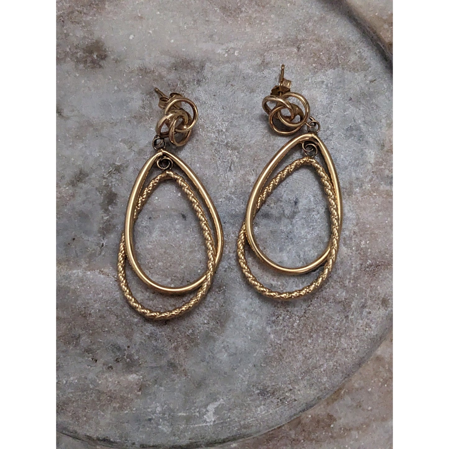 Vintage 14k Solid Yellow Gold Double Oval Earrings