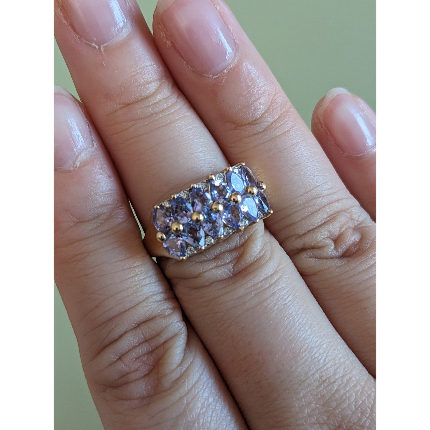 Vintage Tanzanite Diamonds 14K Yellow Gold Ring Size 6US