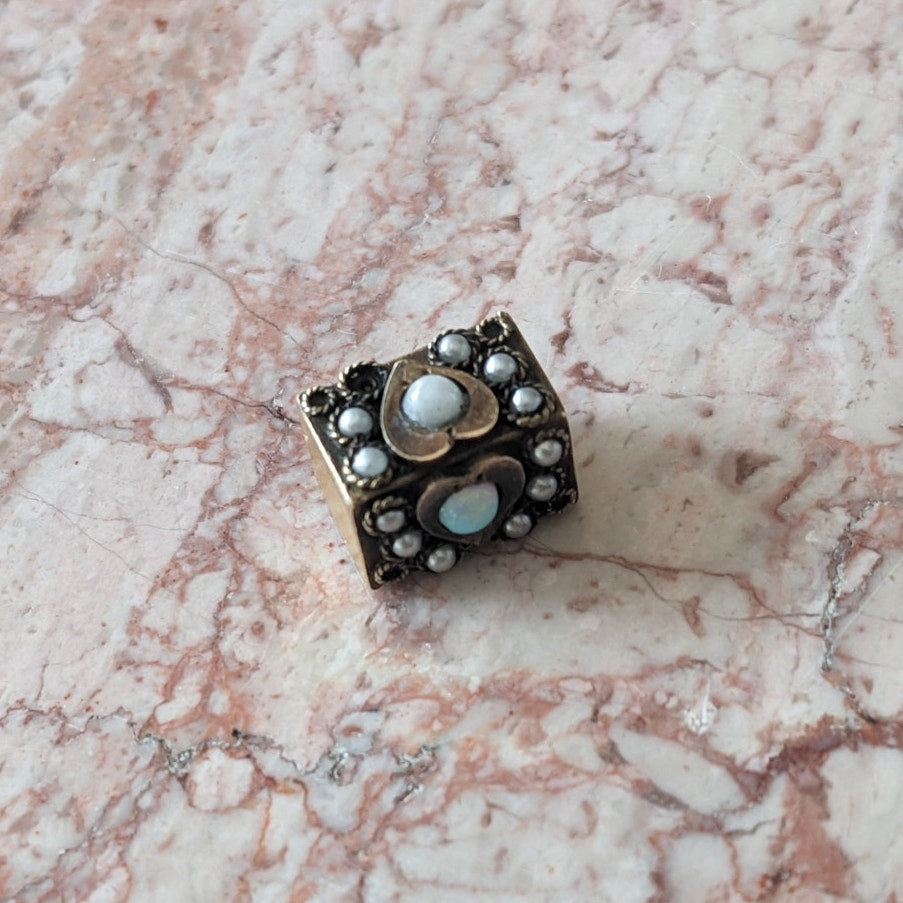 FLAW Vintage Unmarked 10k Gold Slide Charm with Faux Pearls
