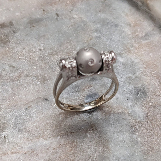 Vintage Unmarked 14k White Gold Diamond Accent Spinner Pearl Ring Size 7.75