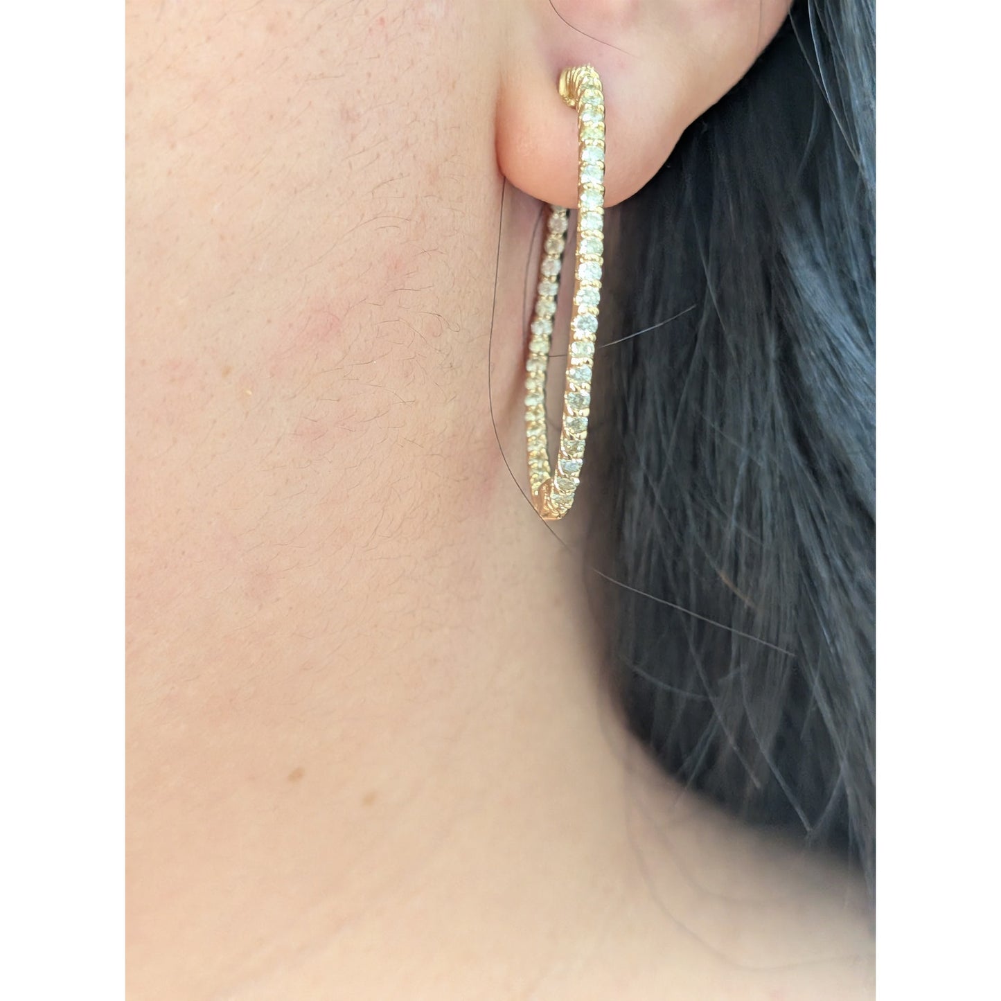 14K Solid Yellow Gold Natural Diamond Hoop Earrings 1.73 CTTW J/SI Round Cut
