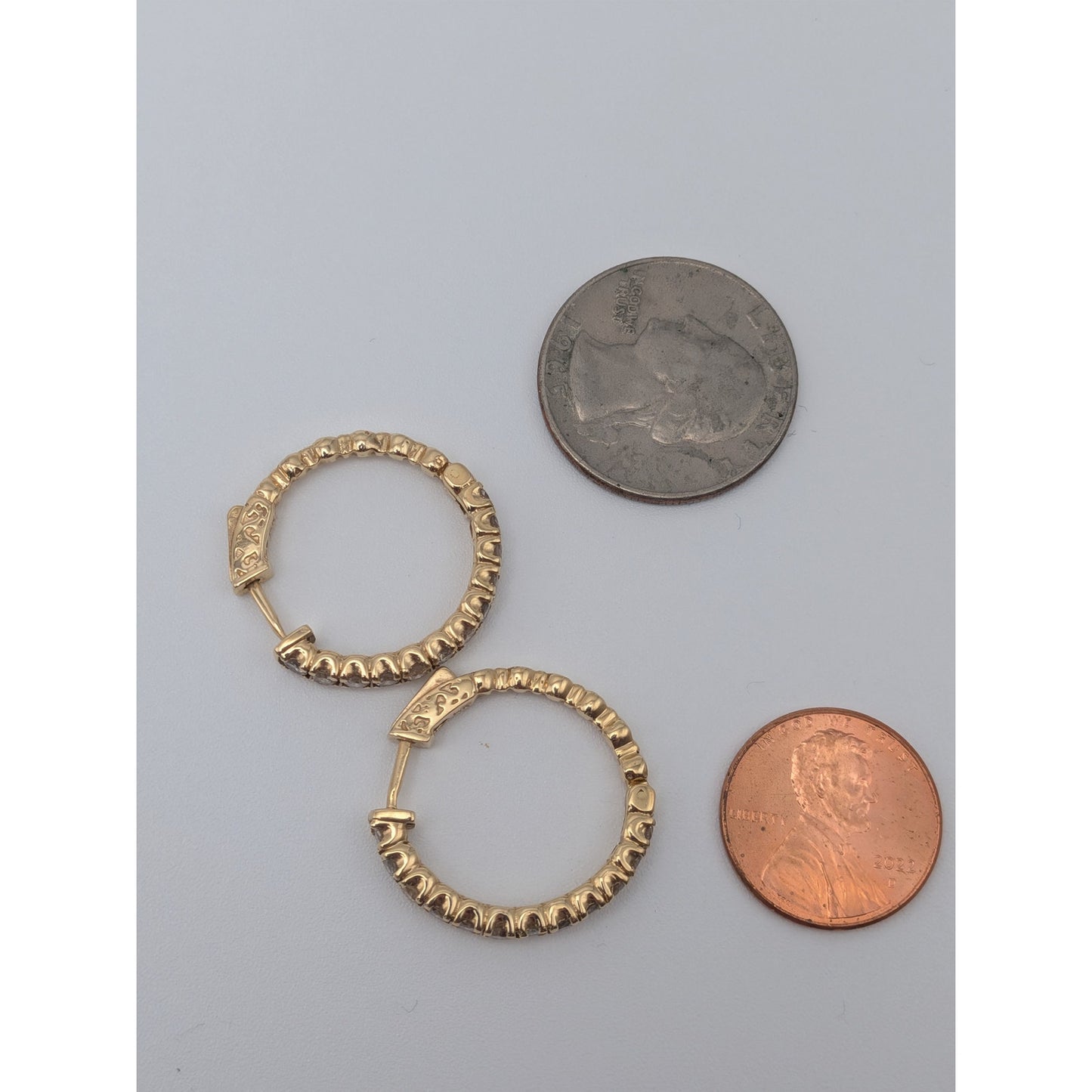 Vintage 14k Yellow Gold Huggie Hoop Earrings with Round Diamonds