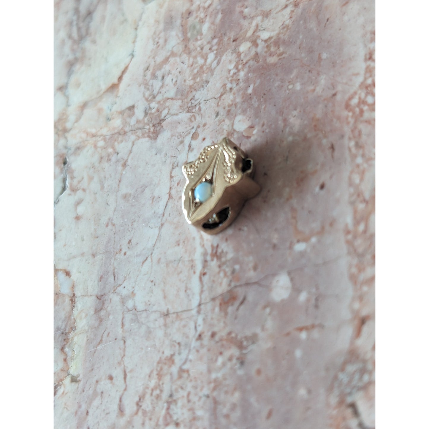 Vintage Unmarked 10k Gold Dainty Slider Charm with Faux Opal
