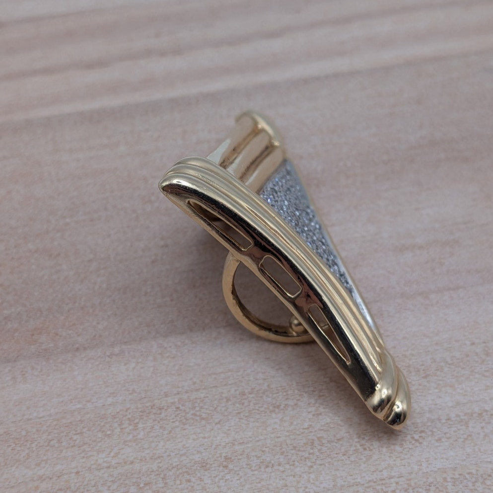 Vintage Unmarked 14k Gold Triangle Slide Pendant with Pave Diamonds
