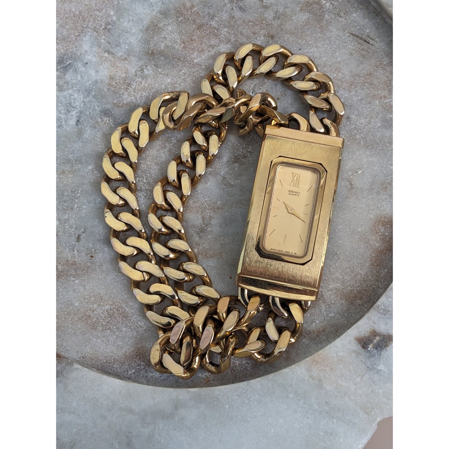 Vintage Andre Mouche Silver Tone Bangle Watch with Blue Floral Enamel Working