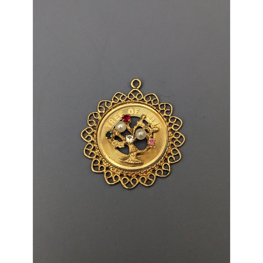 Vintage 14k Solid Gold M&M Tree Of Life Pendant Charm