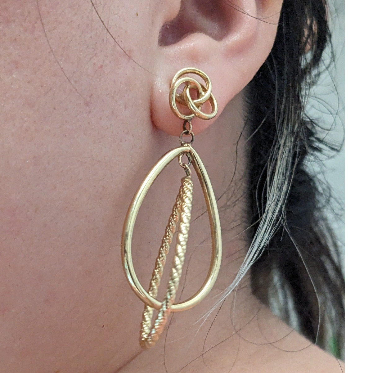 Vintage 14k Solid Yellow Gold Double Oval Earrings