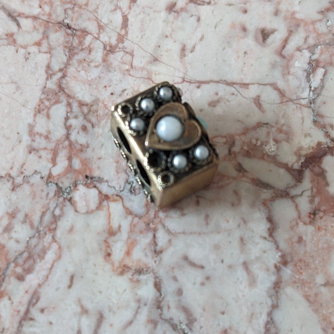 FLAW Vintage Unmarked 10k Gold Slide Charm with Faux Pearls