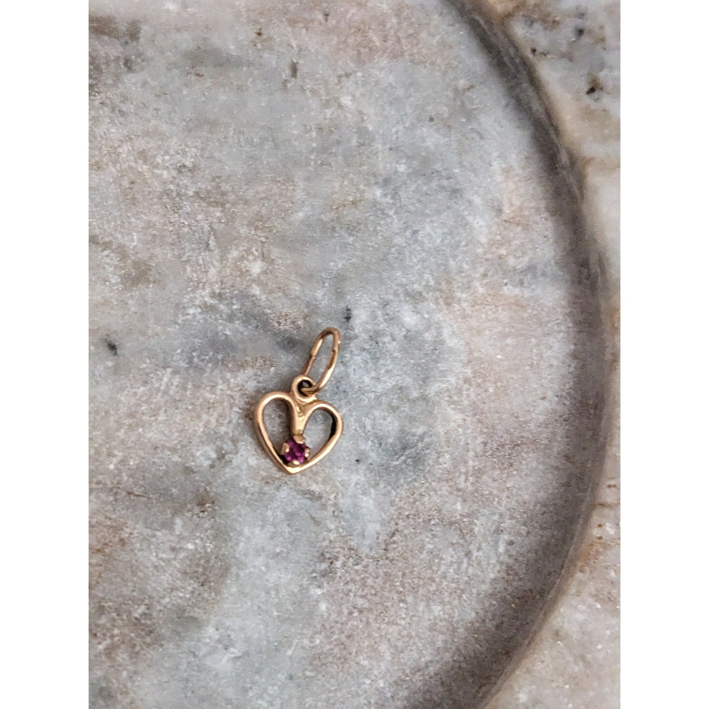 Vintage 14k Rose Gold Ultra Tiny Dainty Heart with Lab Ruby Charm