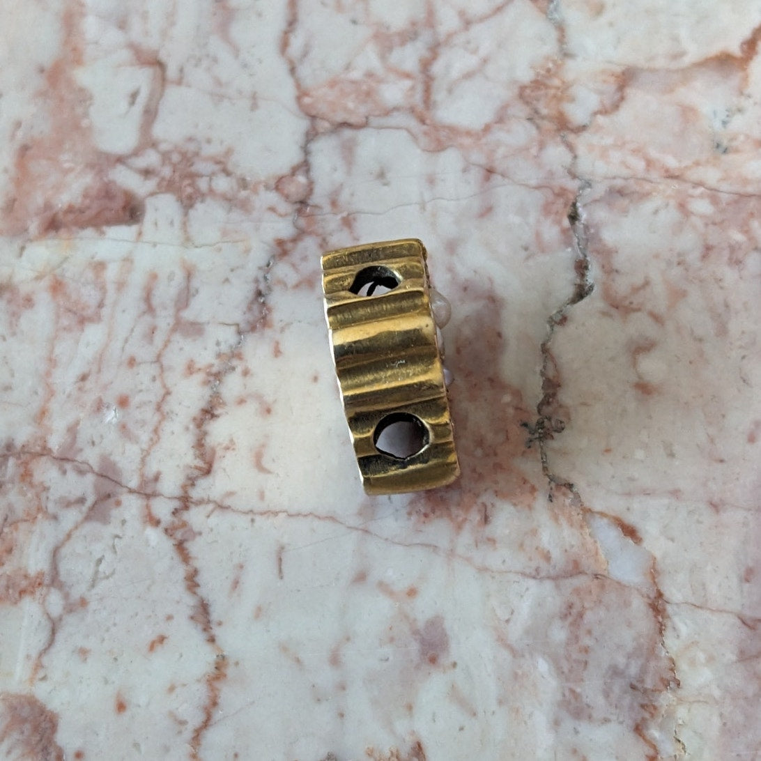 Vintage Unmarked 14k Gold Dainty Mini Slider Charm with Faux Pearls