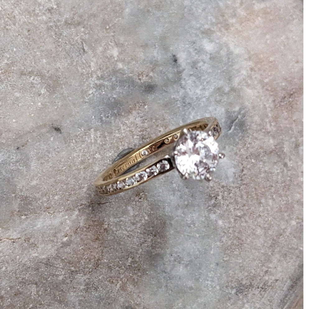 Estate Diamonique QVC 14k Yellow Gold CZ Stones Eternal Love Ring Size 9