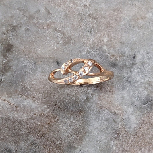 Vintage 14k Yellow Gold Crossover Swirl Accent Stones Ring Size 6.5