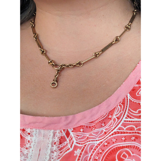 FLAW Antique Unmarked 14k Yellow Gold Paper Clip And Knots Fob Chain