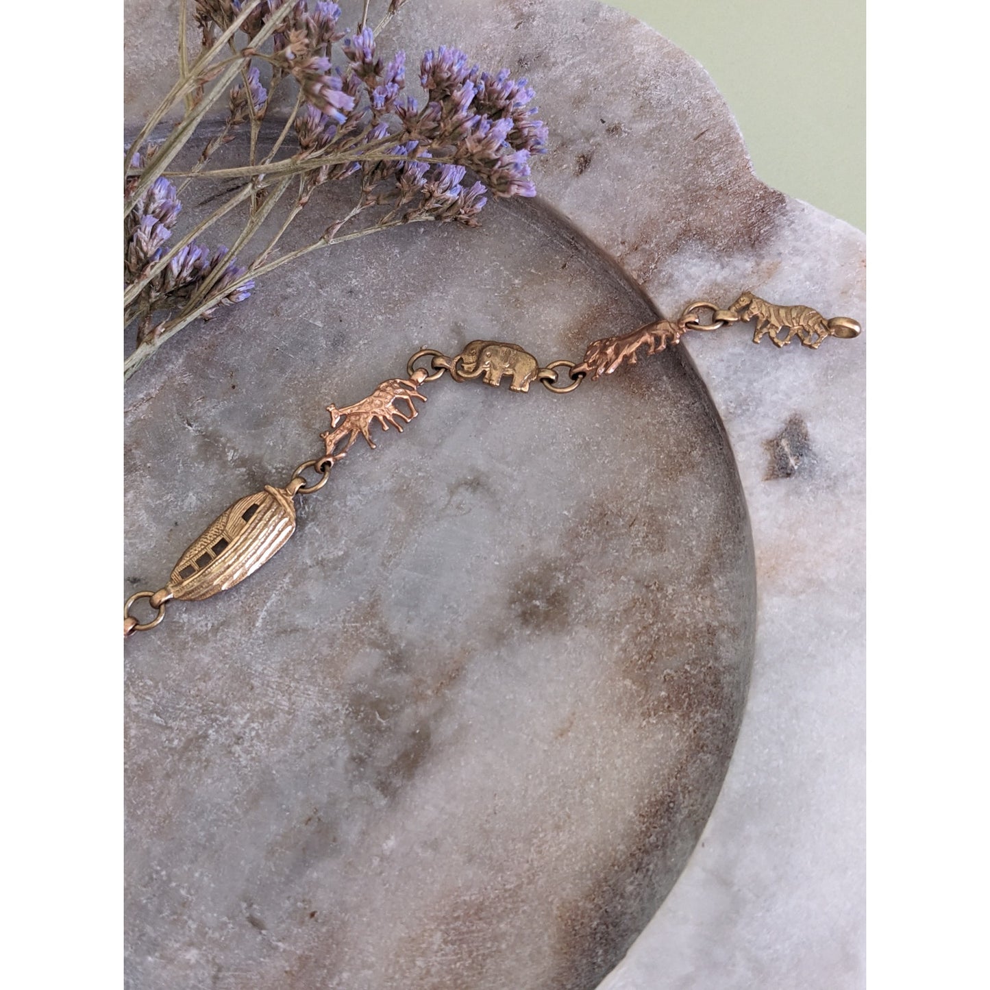 Vintage 10k Yellow & Rose Gold Noah's Ark Charm Bracelet 7in