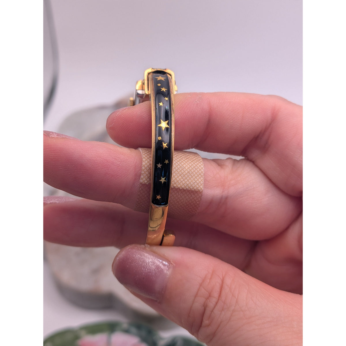 FLAW Vintage Bucherer Gold Peekaboo Watch Black Enamel Gold Stars POOR CONDITION