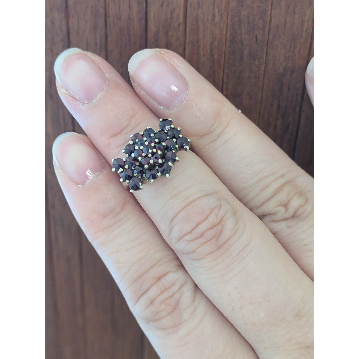 Vintage 10k Yellow Gold Garnet Cluster Ring Size 3.75