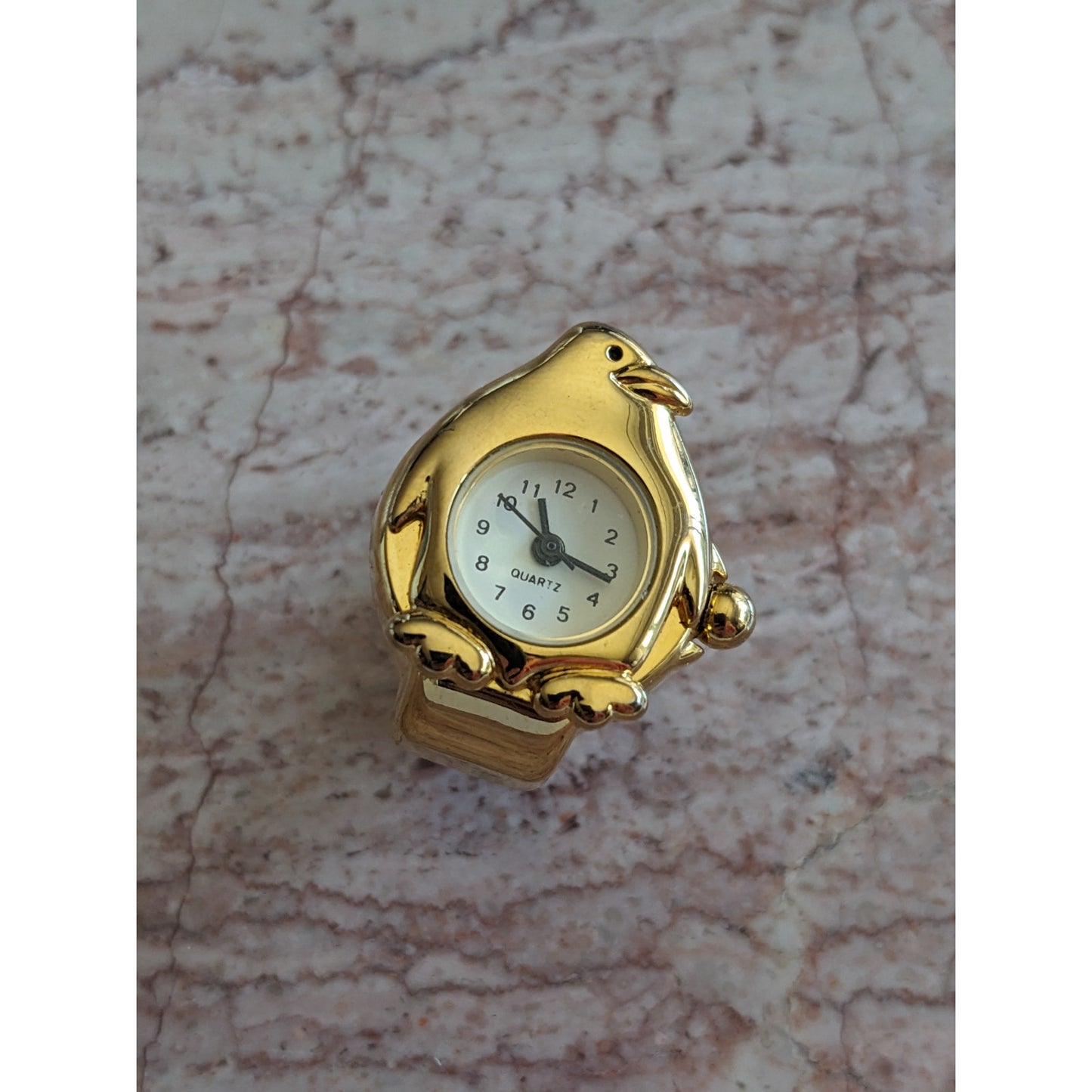 Preowned Gold Tone Ring Watch with Penguin Working