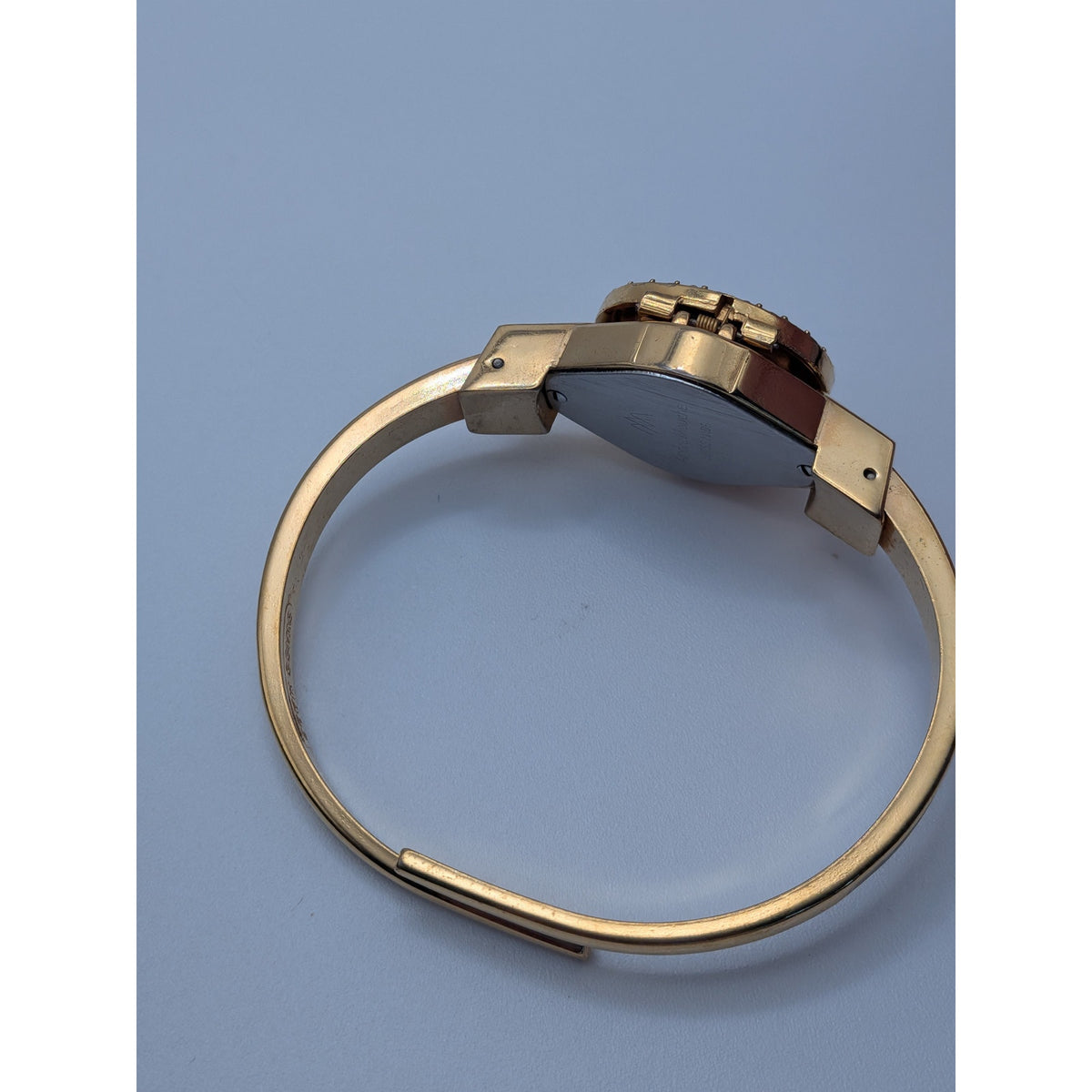 Vintage Andre Mouche Gold Tone Peekaboo Watch Cream Enamel Red Flowers & Stones