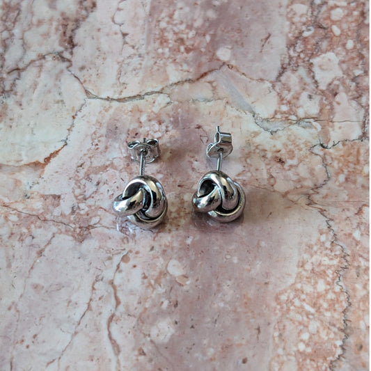 Vintage 14k White Gold Italy Love Knot Stud Earrings 0.58g