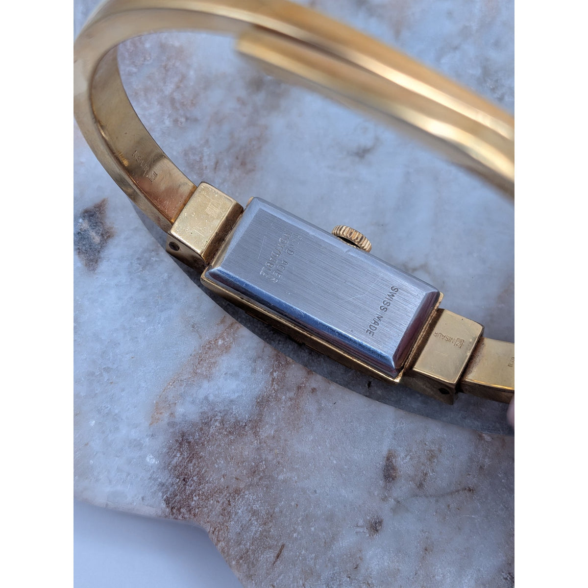 Vintage Ritma MANUAL Gold Tole Peekaboo Dainty Watch White Enamel And Flowers